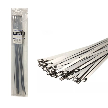 Kable Kontrol Cable Tie, Silver, Stainless Steel Type 304, 200 lbs Strength, 25 PK SSCT27